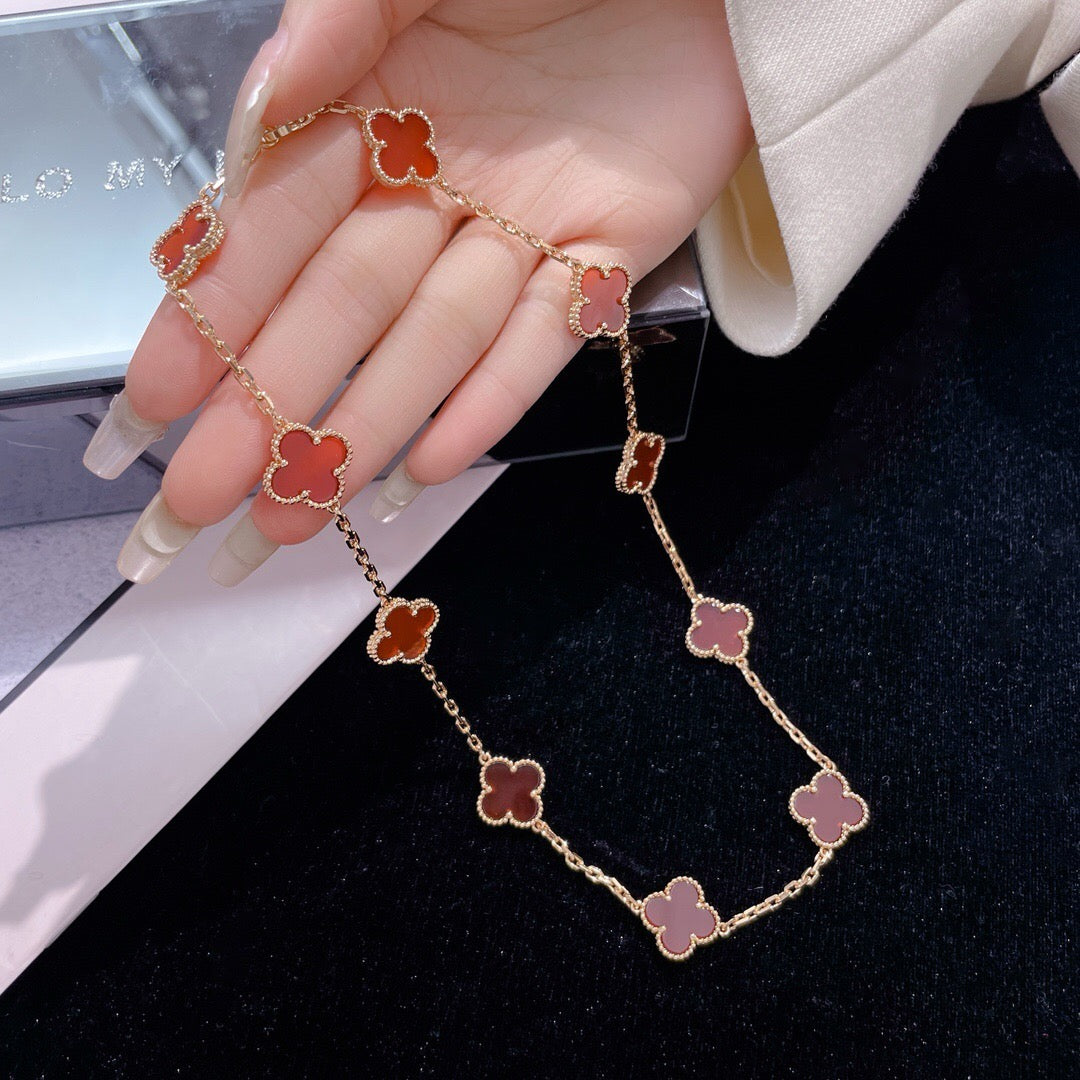 [Opulent Aurora]CLOVER 10 MOTIFS CARNELIAN NECKLACE