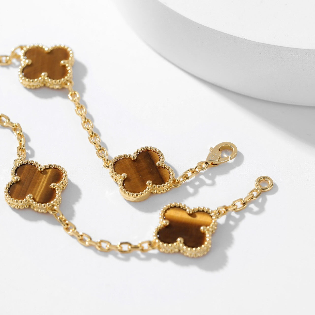 [Opulent Aurora]CLOVER 10 MOTIFS TIGER EYE NECKLACE