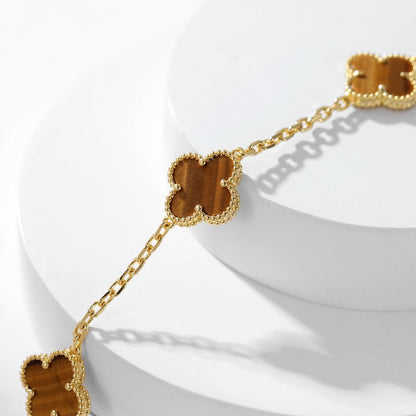 [Opulent Aurora]CLOVER 10 MOTIFS TIGER EYE NECKLACE