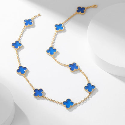 [Opulent Aurora]CLOVER 10 MOTIFS BLUE AGATE NECKLACE