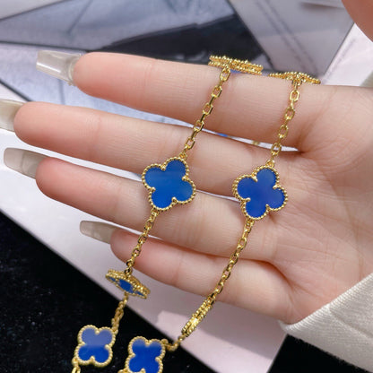 [Opulent Aurora]CLOVER 10 MOTIFS BLUE AGATE NECKLACE