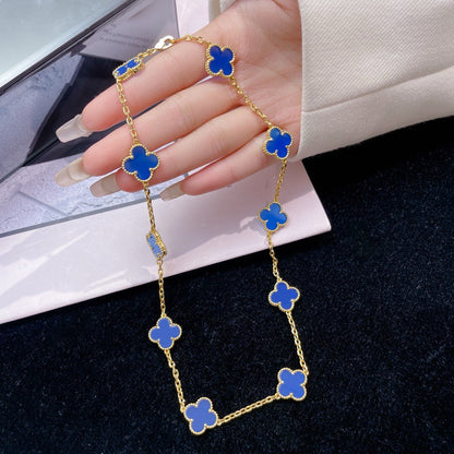 [Opulent Aurora]CLOVER 10 MOTIFS BLUE AGATE NECKLACE