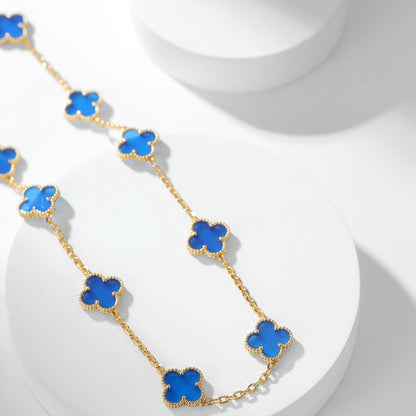 [Opulent Aurora]CLOVER 10 MOTIFS BLUE AGATE NECKLACE