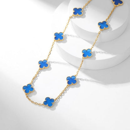 [Opulent Aurora]CLOVER 10 MOTIFS BLUE AGATE NECKLACE