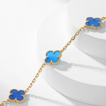 [Opulent Aurora]CLOVER 10 MOTIFS BLUE AGATE NECKLACE