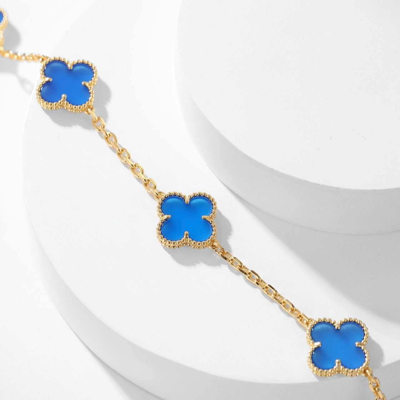 [Opulent Aurora]CLOVER 10 MOTIFS BLUE AGATE NECKLACE