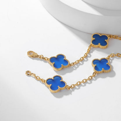 [Opulent Aurora]CLOVER 10 MOTIFS BLUE AGATE NECKLACE