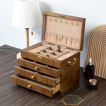 SOLID WOOD RETRO JEWELRY BOX WITH LOCK