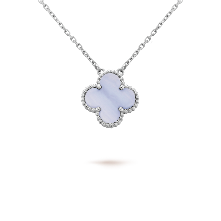 [Opulent Aurora]CLOVER 15MM BLUE CHALCEDONY NECKLACE SILVER