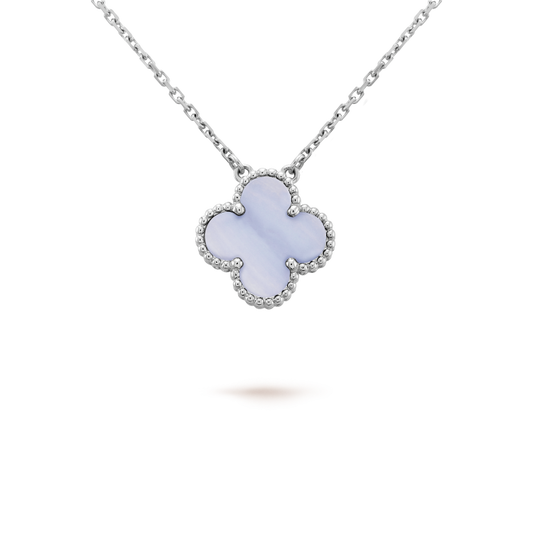 [Opulent Aurora]CLOVER 15MM BLUE CHALCEDONY NECKLACE SILVER