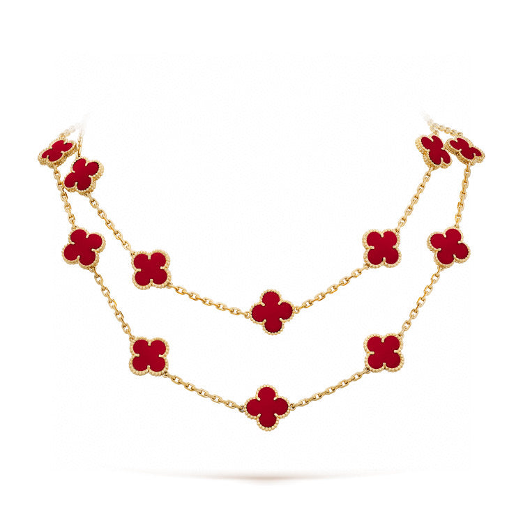 [Opulent Aurora]CLOVER 20 MOTIFS CARNELIAN NECKLACE