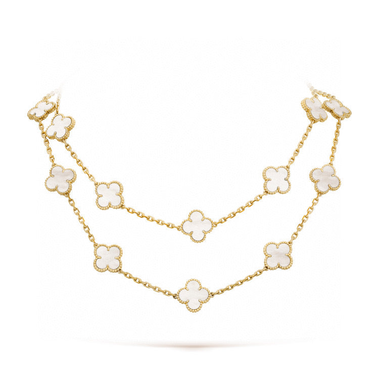 [Opulent Aurora]CLOVER 20 MOTIFS WHITE MOP NECKLACE