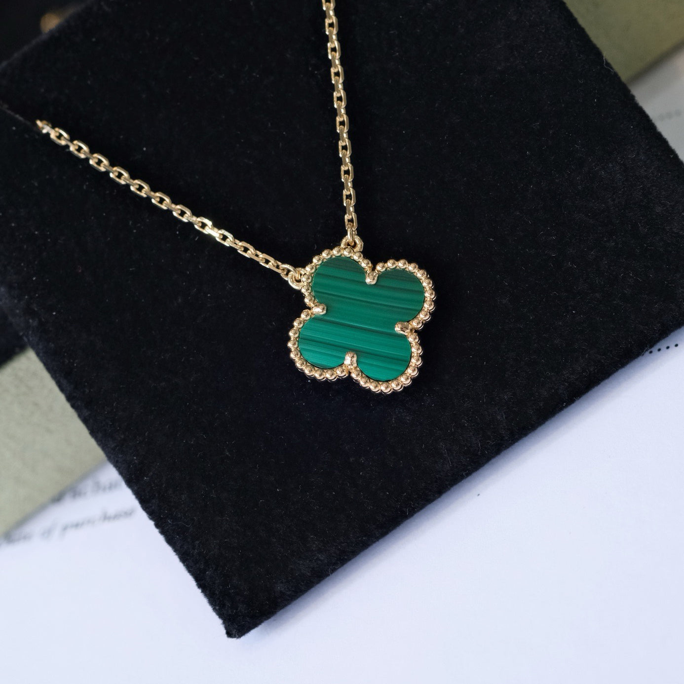 [Opulent Aurora]CLOVER 15MM MALACHITE SINGLE FLOWER  NECKLACE