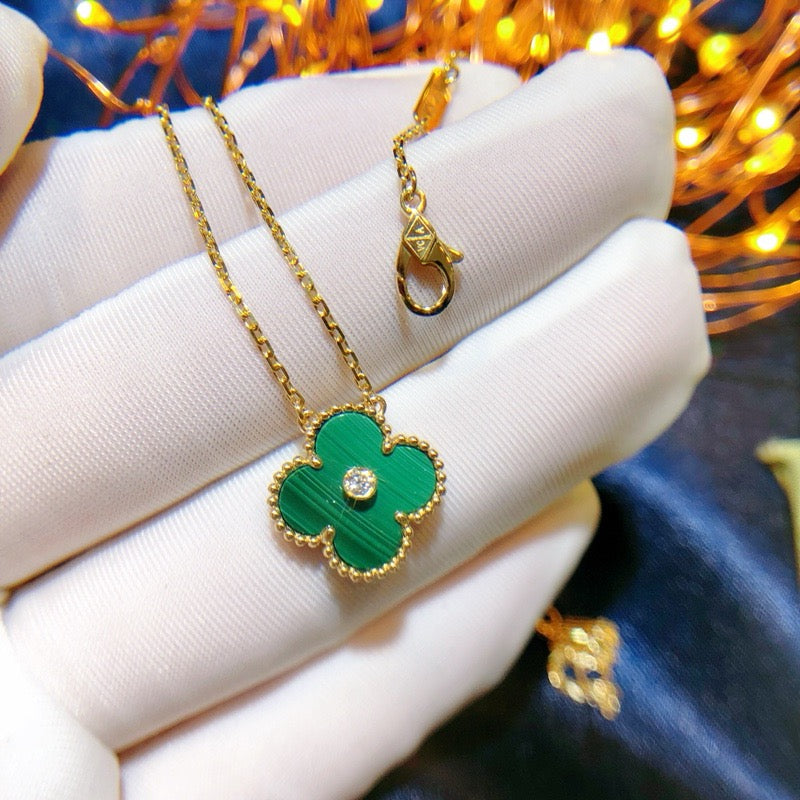 [Opulent Aurora]CLOVER 15MM DIAMOND TURQUOISE NECKLACE