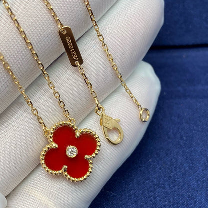 [Opulent Aurora]CLOVER 15MM DIAMOND CARNELIAN NECKLACE