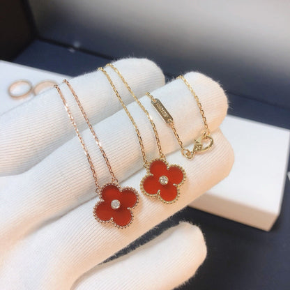 [Opulent Aurora]CLOVER 15MM DIAMOND CARNELIAN NECKLACE