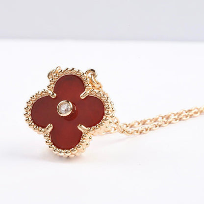 [Opulent Aurora]CLOVER 15MM DIAMOND CARNELIAN NECKLACE