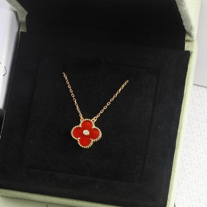 [Opulent Aurora]CLOVER 15MM DIAMOND CARNELIAN NECKLACE