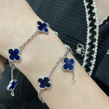 [Opulent Aurora]CLOVER 5 MOTIF PIETERSITE SILVER BRACELET