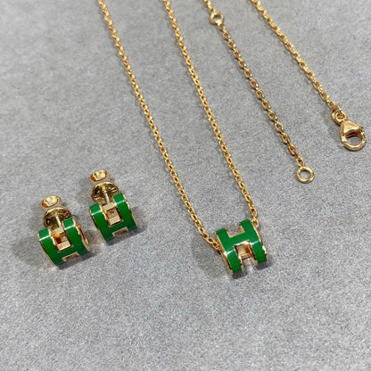 [Opulent Aurora]POP H GREEN NECKLACE SILVER AND GOLD