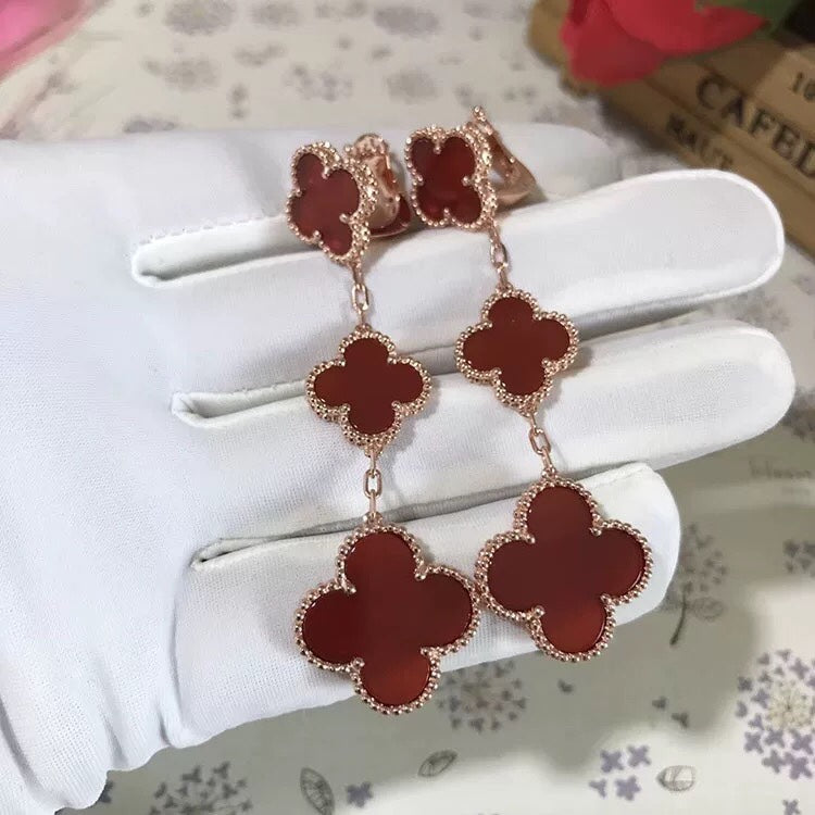 [Opulent Aurora]CLOVER 3 MOTIF CARNELIAN DROP EARRINGS