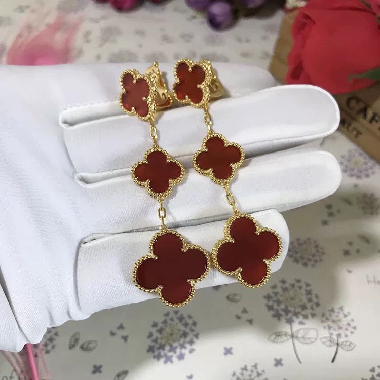 [Opulent Aurora]CLOVER 3 MOTIF CARNELIAN DROP EARRINGS