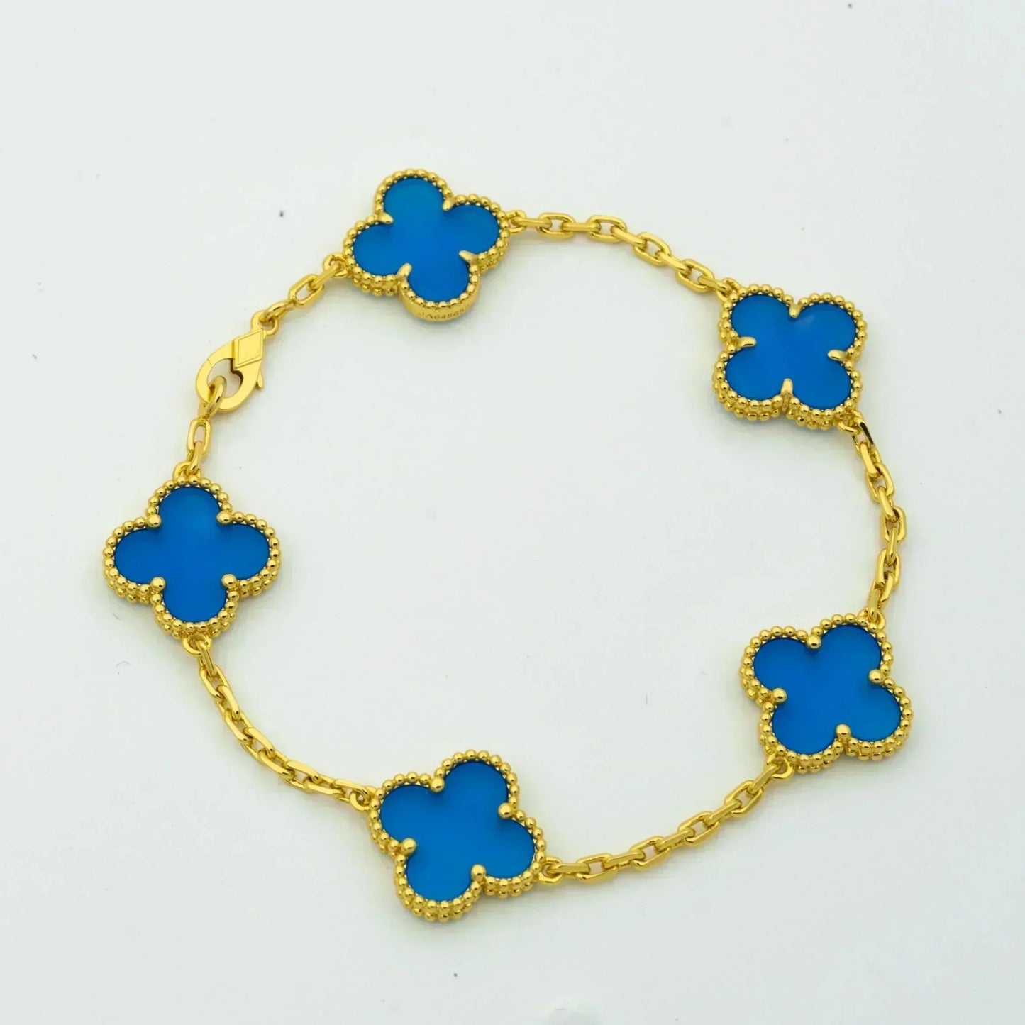 [Opulent Aurora]CLOVER 5 MOTIFS BLUE AGATE BRACELET