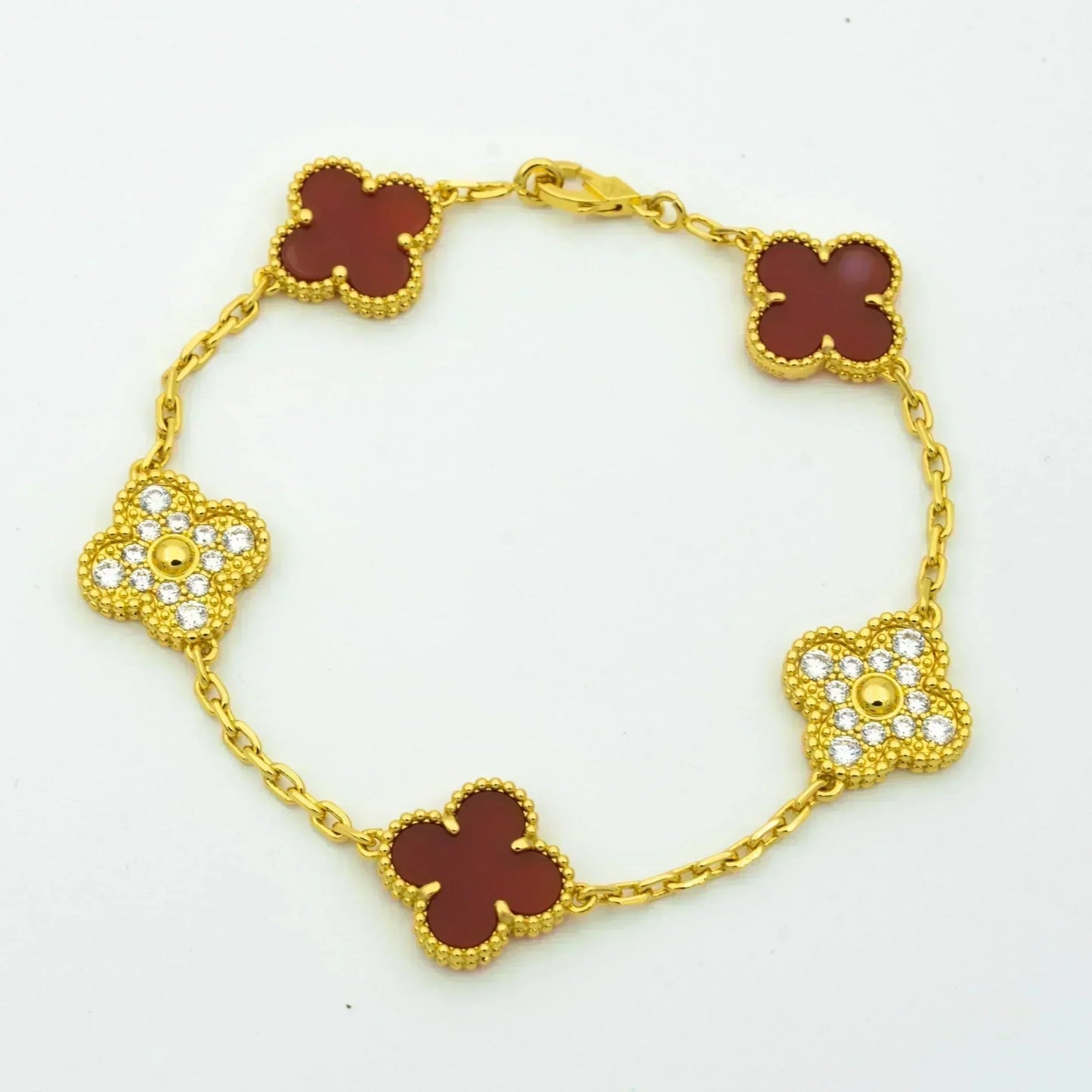 [Opulent Aurora]CLOVER 5 MOTIFS CARNELIAN DIAMOND BRACELET