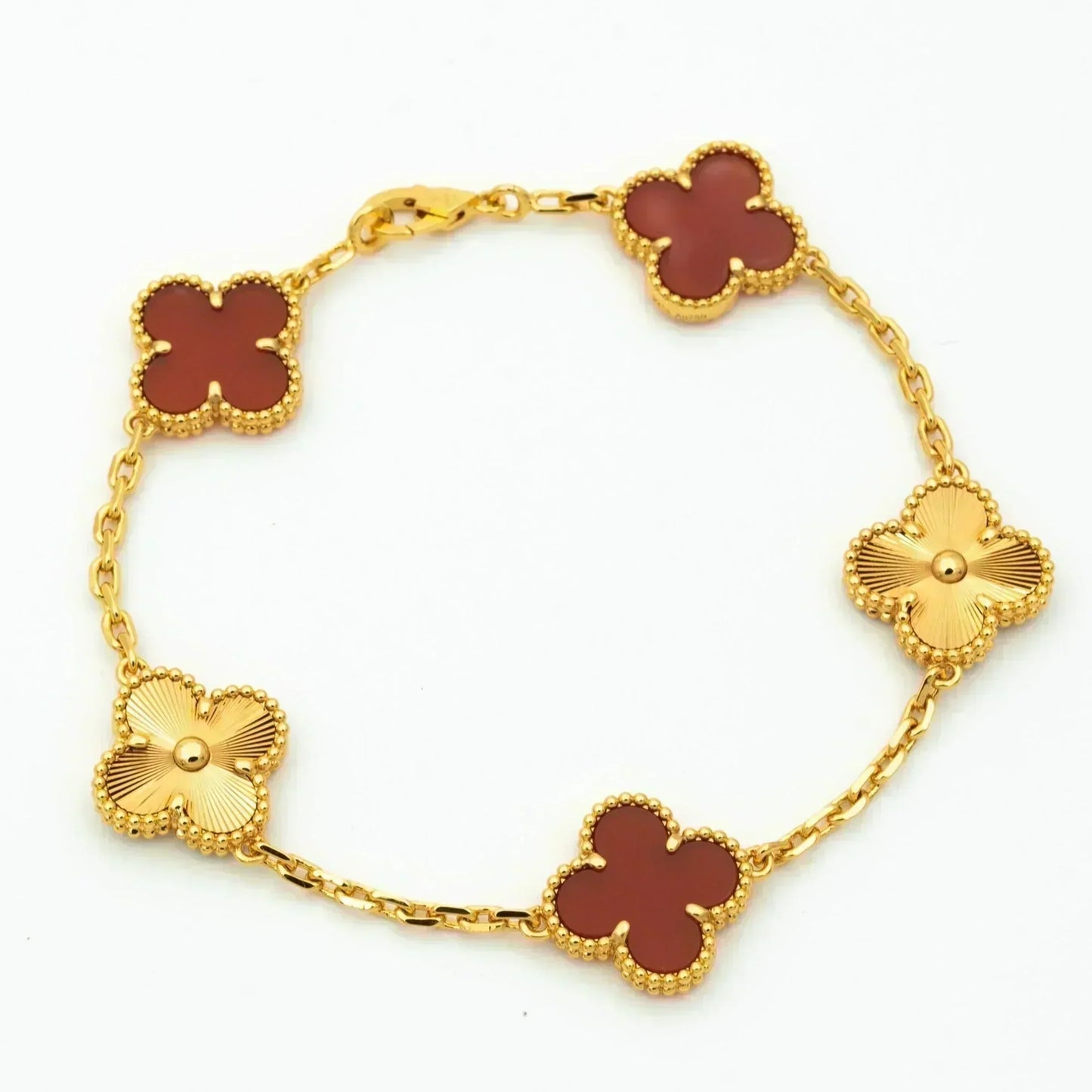 [Opulent Aurora]CLOVER  5 MOTIFS CARNELIAN GOLD BRACELET