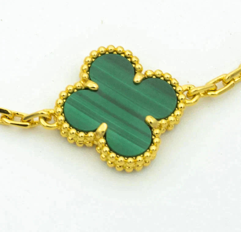 [Opulent Aurora]CLOVER  5 MOTIF MALACHITE DIAMOND BRACELET