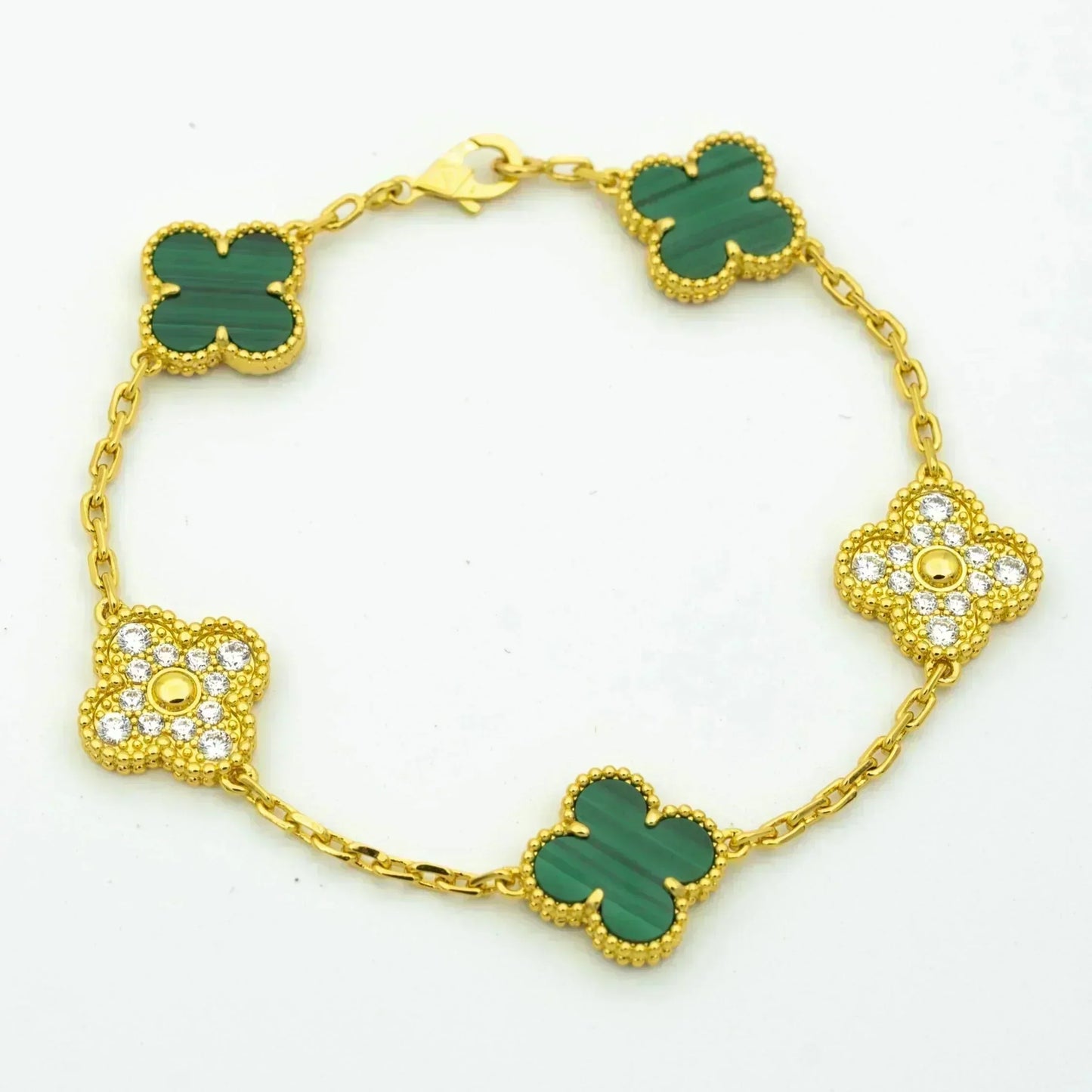 [Opulent Aurora]CLOVER  5 MOTIF MALACHITE DIAMOND BRACELET