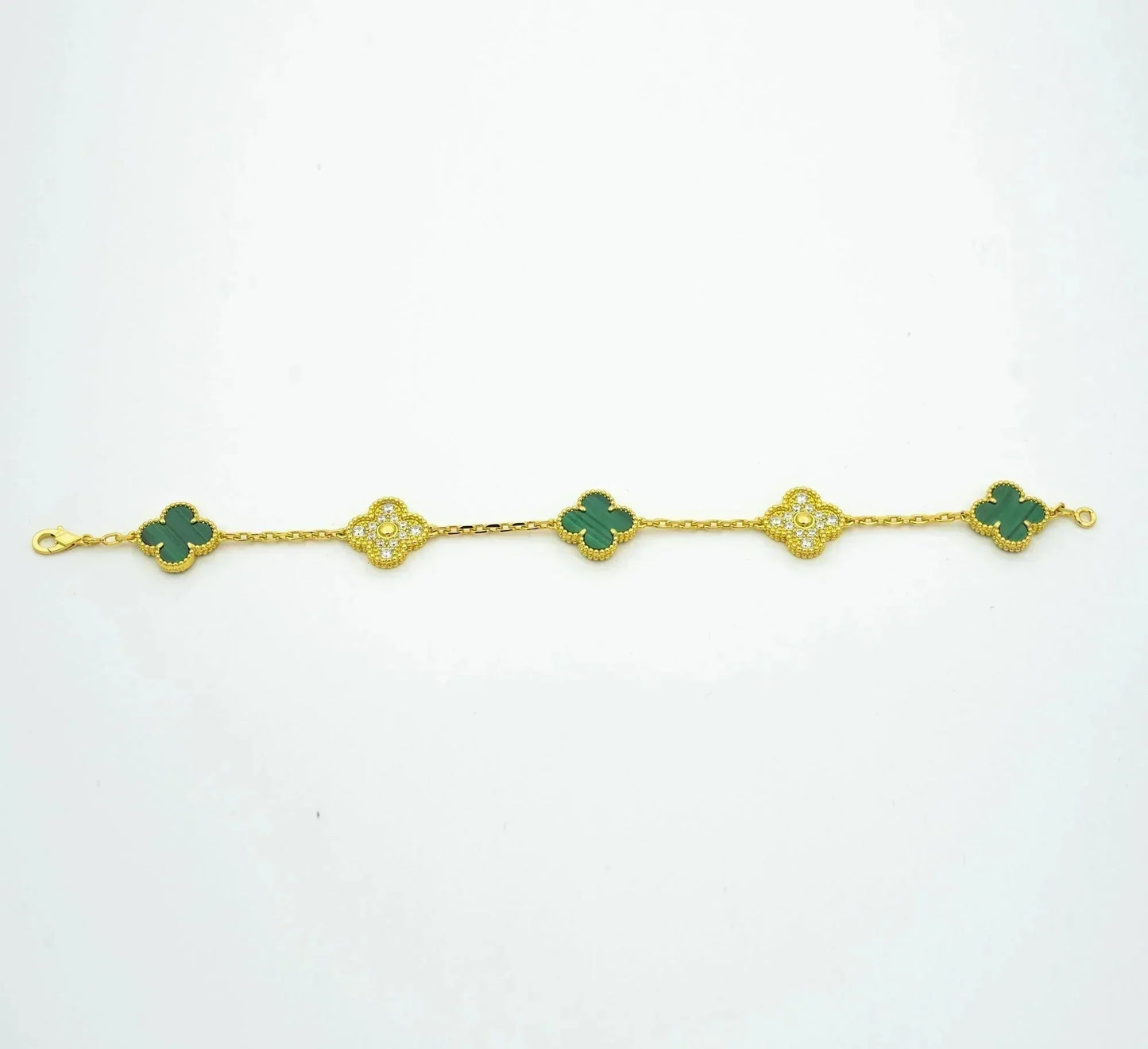 [Opulent Aurora]CLOVER  5 MOTIF MALACHITE DIAMOND BRACELET