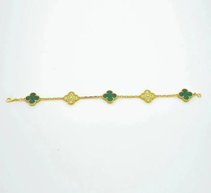 [Opulent Aurora]CLOVER  5 MOTIF MALACHITE DIAMOND BRACELET