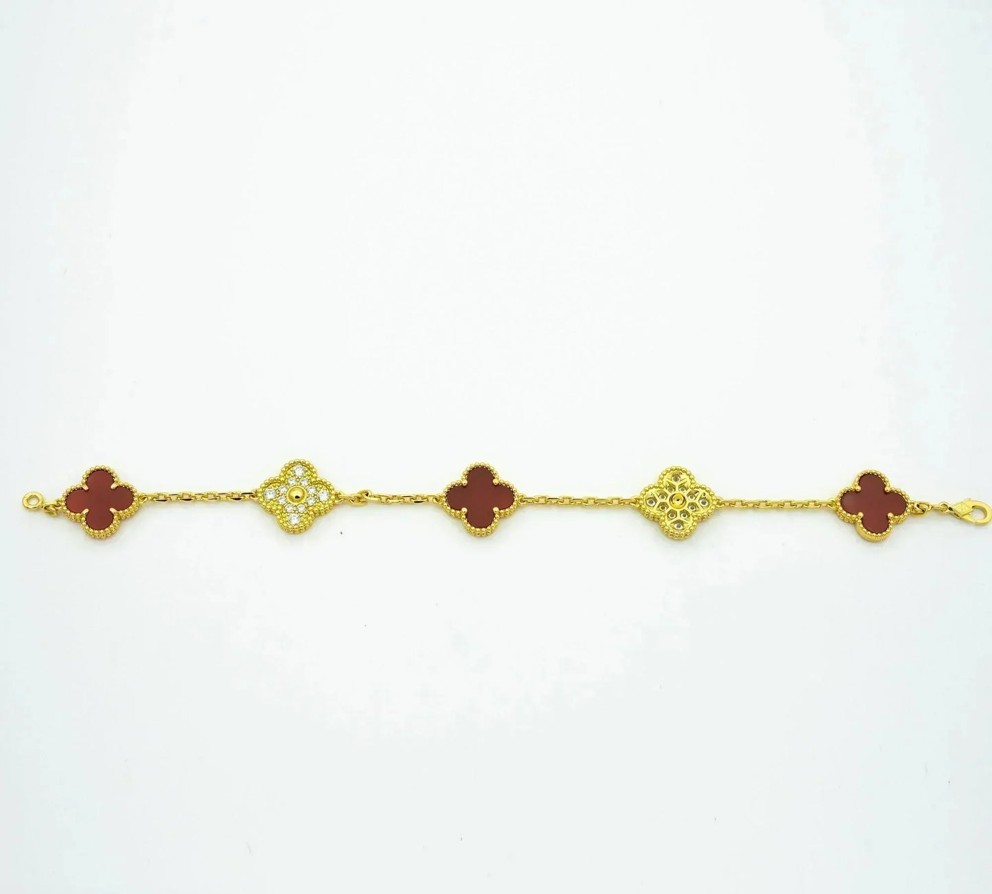 [Opulent Aurora]CLOVER 5 MOTIFS CARNELIAN DIAMOND BRACELET