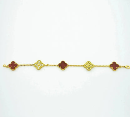 [Opulent Aurora]CLOVER 5 MOTIFS CARNELIAN DIAMOND BRACELET