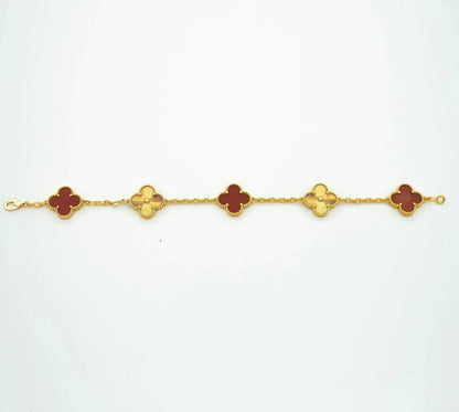 [Opulent Aurora]CLOVER  5 MOTIFS CARNELIAN GOLD BRACELET