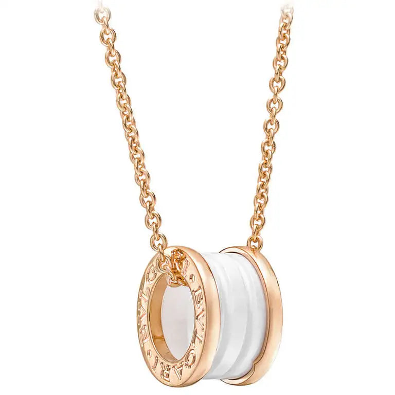 [Opulent Aurora]ZERO 1 WHITE CERAMIC PINK GOLD DIAMOND NECKLACE