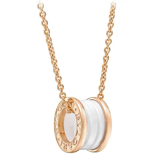 [Opulent Aurora]ZERO 1 WHITE CERAMIC PINK GOLD DIAMOND NECKLACE