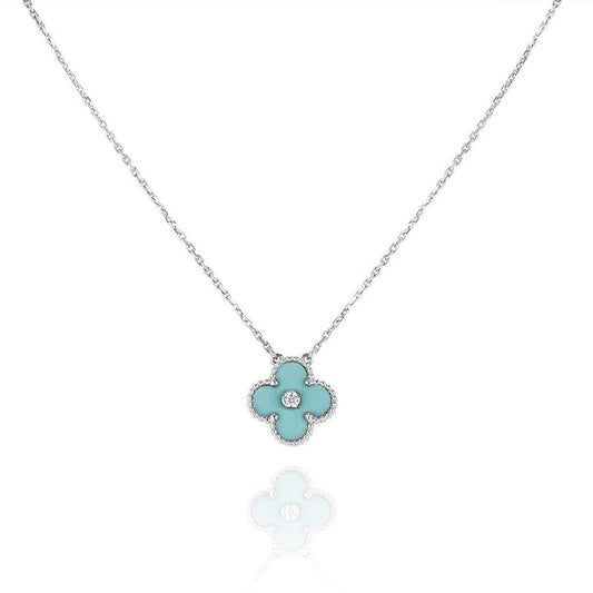 [Opulent Aurora]CLOVER 1 DIAMOND LIGHT BLUE SILVER NECKLACE