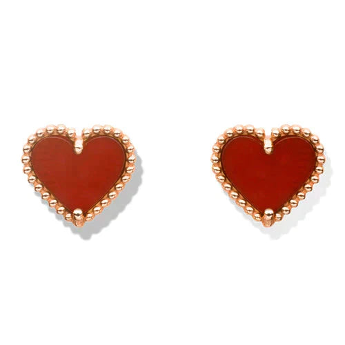 [Opulent Aurora]HEART CARNELIAN STUD EARRINGS