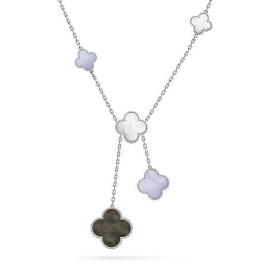 [Opulent Aurora]CLOVER MOP CHALCEDONY NECKLACE SILVER 6 MOTIF