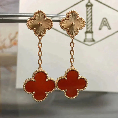 [Opulent Aurora]CLOVER 2 MOTIF  LASER CARNELIAN EARRINGS