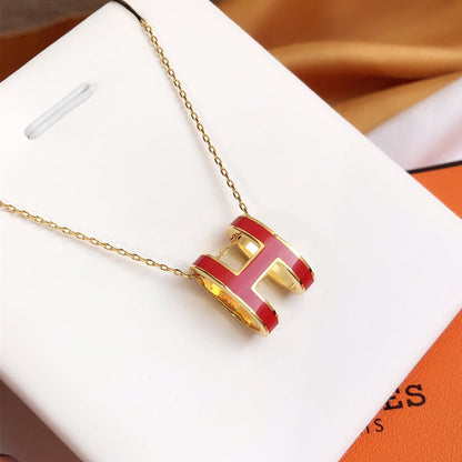 [Opulent Aurora]HM CLIC RED ENAMEL GOLD NECKLACE