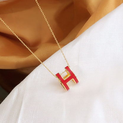 [Opulent Aurora]HM CLIC RED ENAMEL GOLD NECKLACE