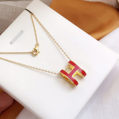 [Opulent Aurora]HM CLIC RED ENAMEL GOLD NECKLACE