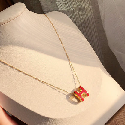 [Opulent Aurora]HM CLIC RED ENAMEL GOLD NECKLACE