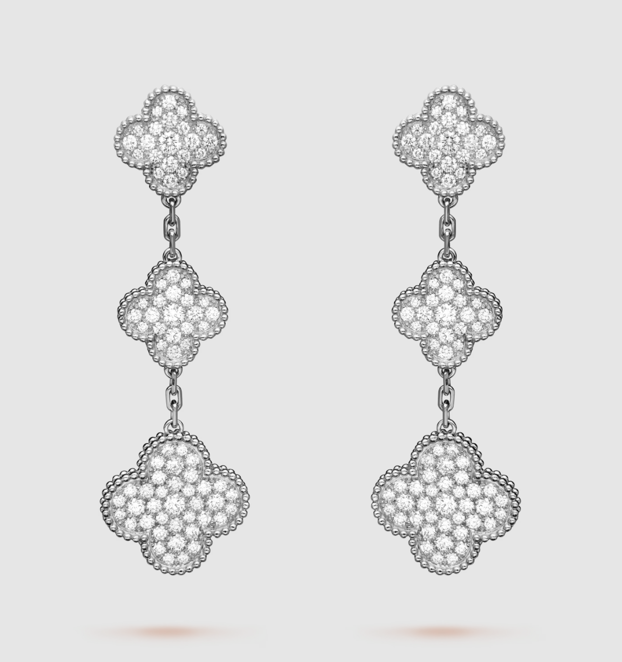 [Opulent Aurora]CLOVER 3 MOTIF DIAMOND SILVER DROP EARRINGS