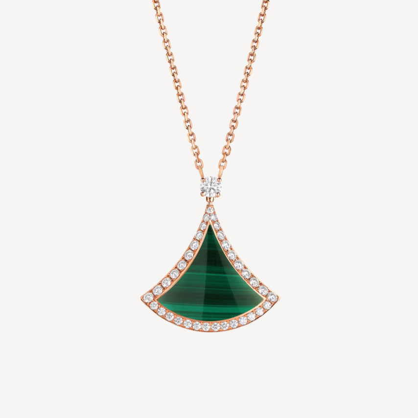 [Opulent Aurora]DREAM MALACHITE DIAMOND PAVED PINK GOLD NECKLACE