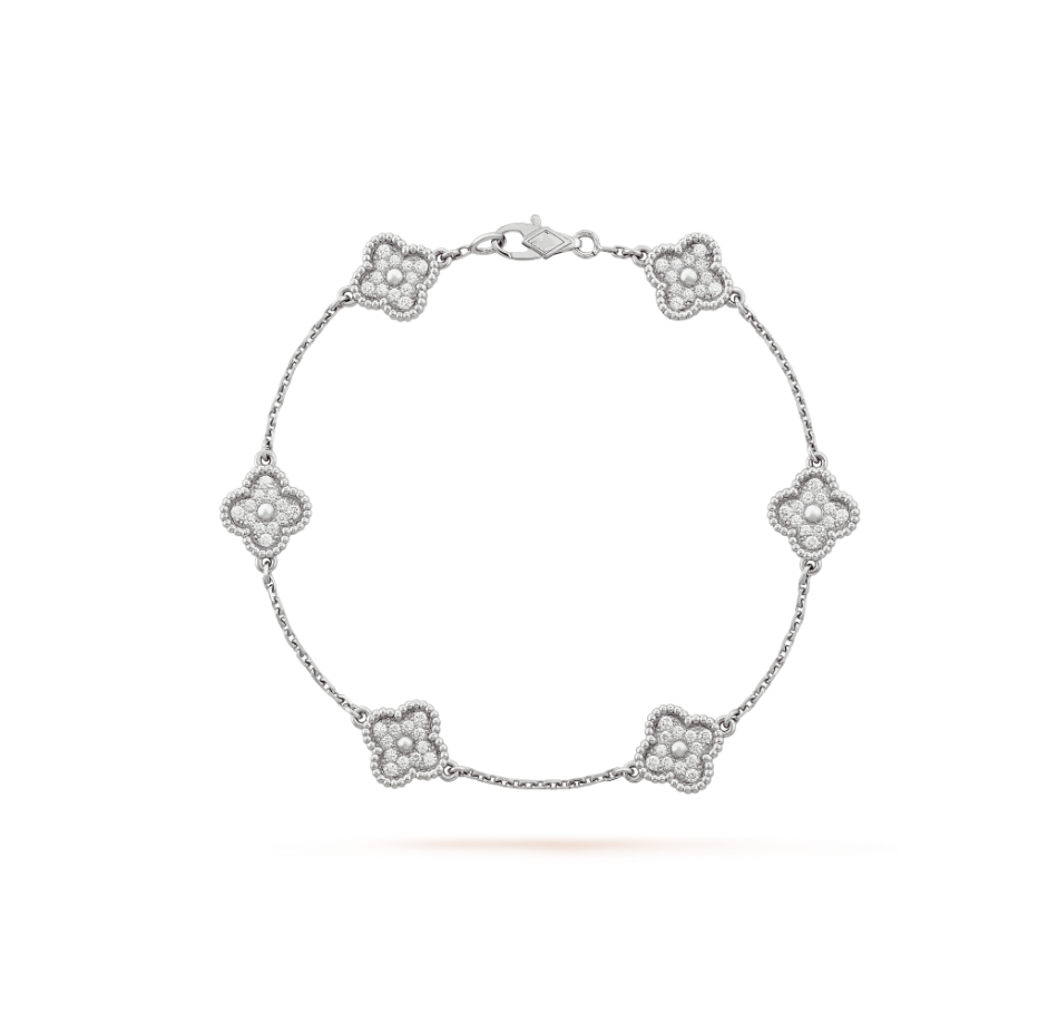 [Opulent Aurora]CLOVER 6 MOTIF SILVER DIAMOND BRACELET