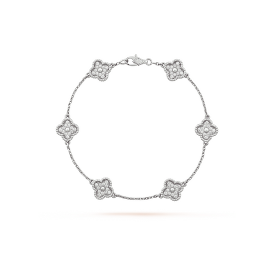 [Opulent Aurora]CLOVER 6 MOTIF SILVER DIAMOND BRACELET